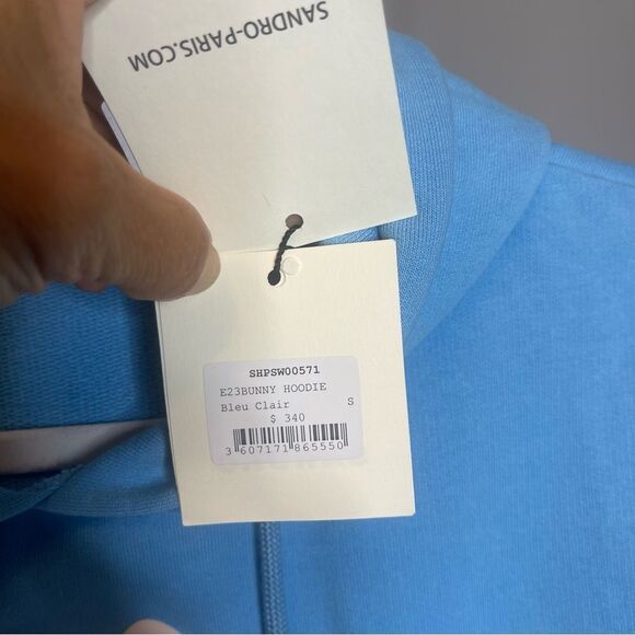 $340 Sandro Rabbit print blue hoodie sweatshirt NWT Small - Picture 8 of 10